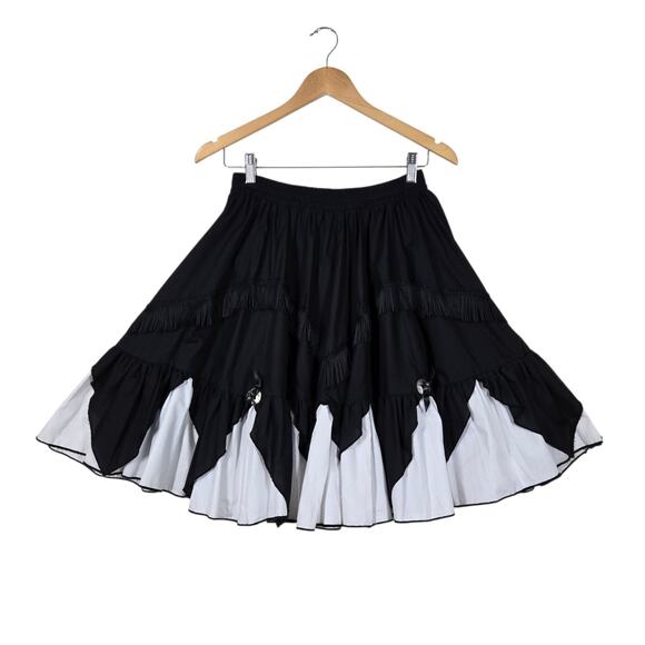 VTG Fancy Fashions Skirt S Black White Ruffle Fringe Square Dancing Rockabilly - Picture 1 of 16